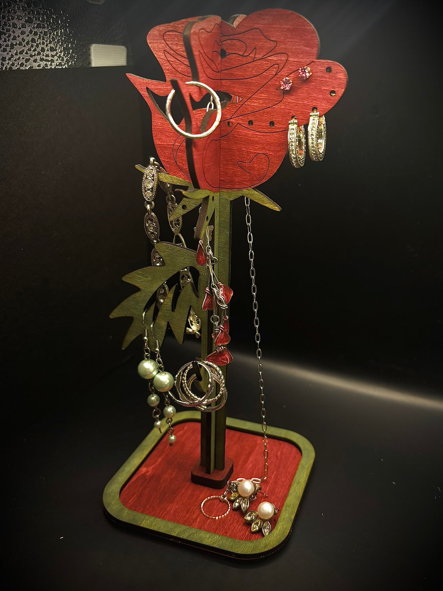 Rose Jewelry Stand – Hand-Painted, Laser-Cut Original Design