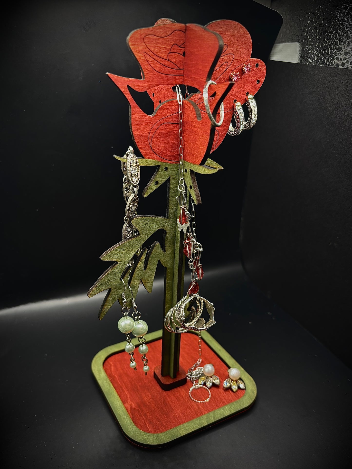 Rose Jewelry Stand – Hand-Painted, Laser-Cut Original Design